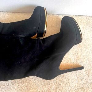 Vince Camuto suede knee high boot with gold trim